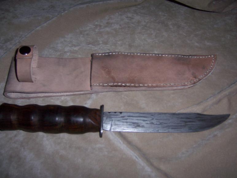 Cocobolo Damascus Knife with Sheath Cocobolo Damascus Knife with Sheath